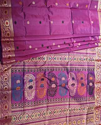 Color Blue Rani Pink Dual Tone Pure Mulberry Silk Revival Baluchari