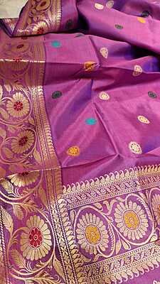Color Blue Rani Pink Dual Tone Pure Mulberry Silk Revival Baluchari
