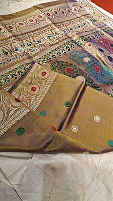 Color Blue Mustard Dual Tone Revival Baluchari