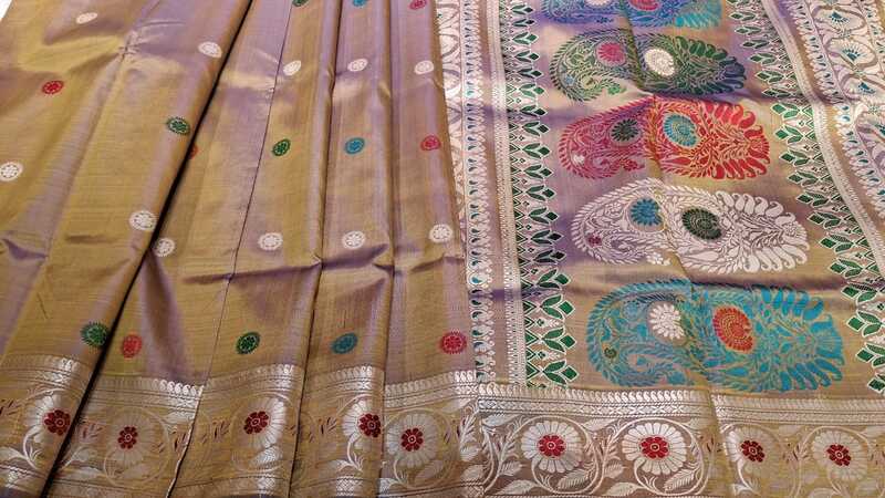 Color Blue Mustard Dual Tone Revival Baluchari