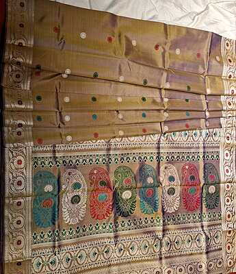 Color Blue Mustard Dual Tone Revival Baluchari