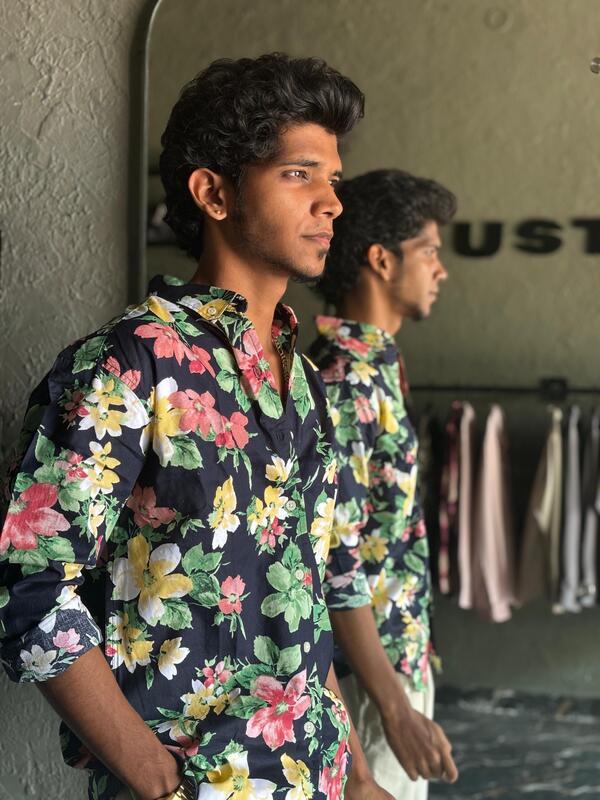 Blue floral printed shirts