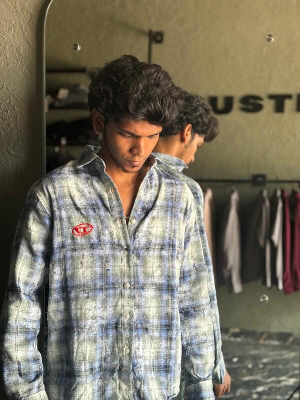 Blue acid washed flannels