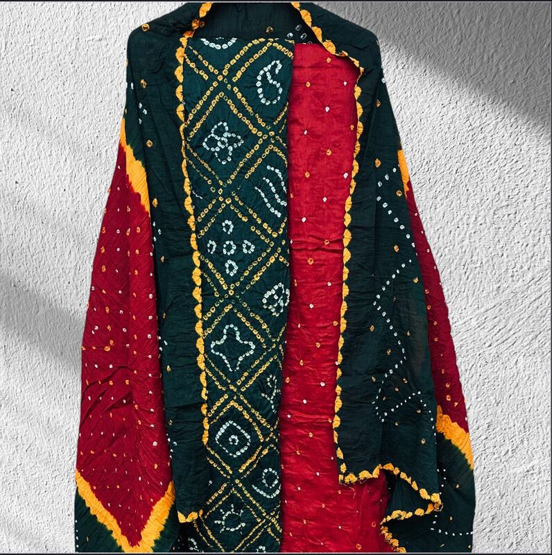 Cotton Satin Multi Bandhej 3 Pc Suit #16