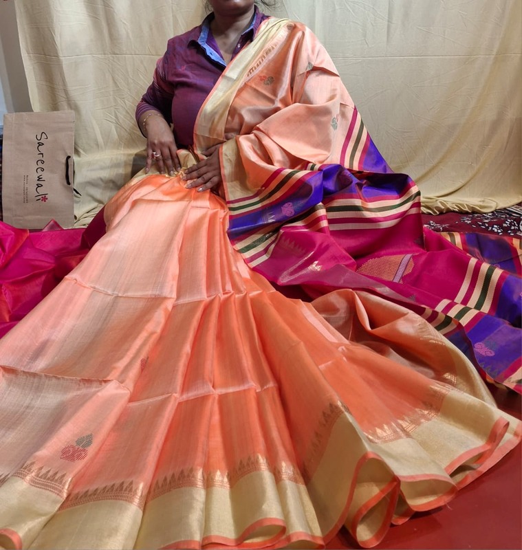 Color peach color with orange undertone kalakshetra saree