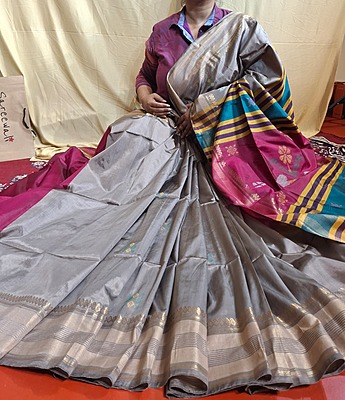 Color Grey Kalashetra/Kalakshetra Saree Color Grey Kalashetra/Kalakshetra Saree