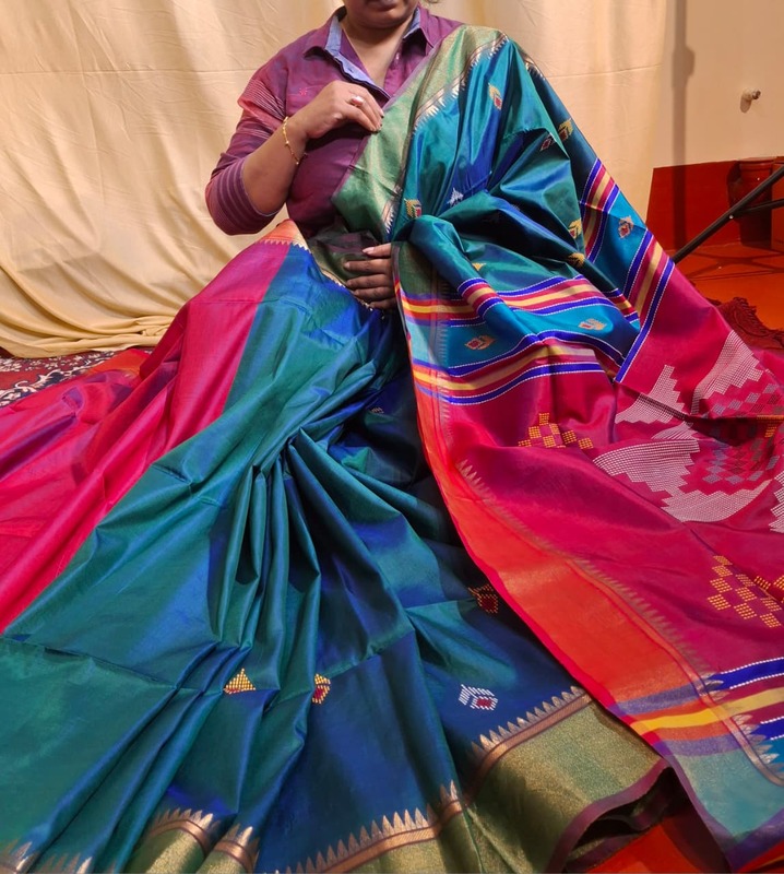 Color blue green dual tone kalashetra/kalakshetra saree