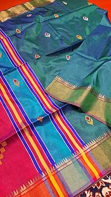 Color blue green dual tone kalashetra/kalakshetra saree