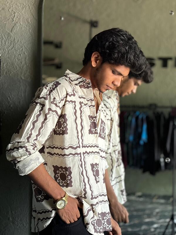 White and brown printed shirt