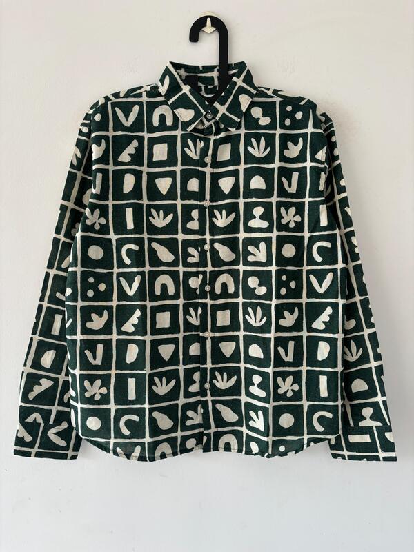 Green and white printed shirt
