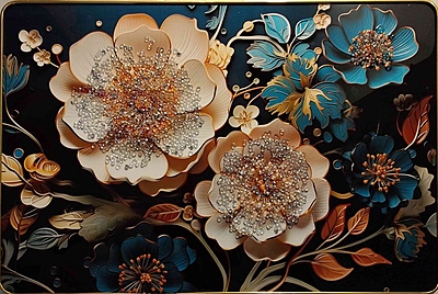 Elegant Floral 3D Wall Art Panel | Pearl & Crystal Handcrafted Home Decor (45×30 cm)