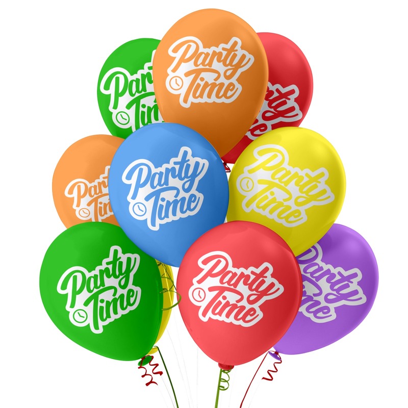 The Magic Balloons Store -Party Time Balloons Pack of 30 Latex Printed Balloon Colorful Balloons For Happy Birthday Party All Party