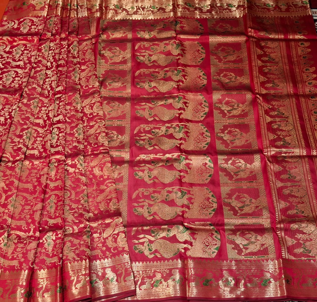 All over work Swarnachari Color Red with golden colour zari