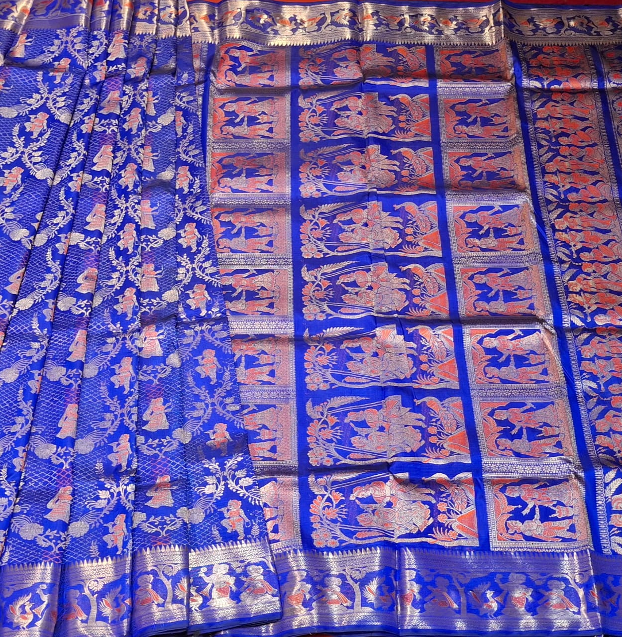 All over work Swarnachari Color Royal blue with golden colour zari