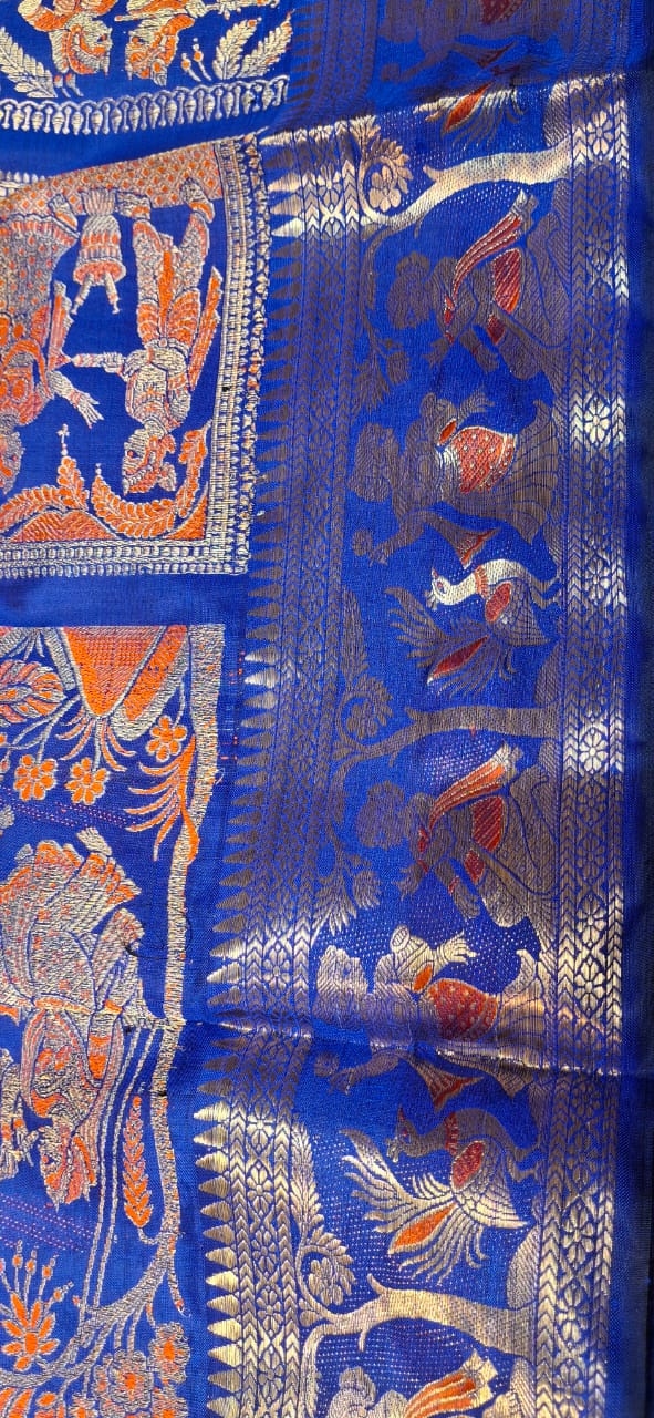 All over work Swarnachari Color Royal blue with golden colour zari