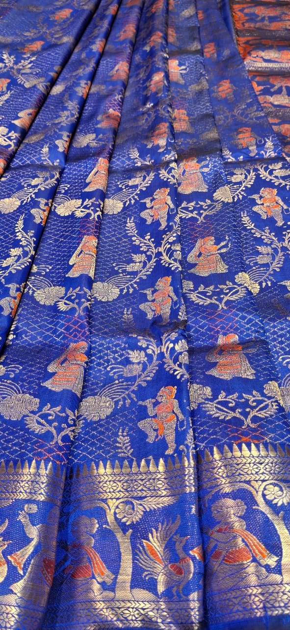 All over work Swarnachari Color Royal blue with golden colour zari
