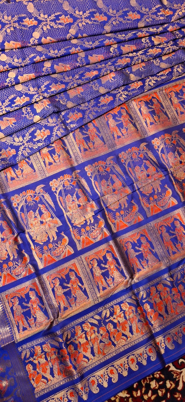 All over work Swarnachari Color Royal blue with golden colour zari