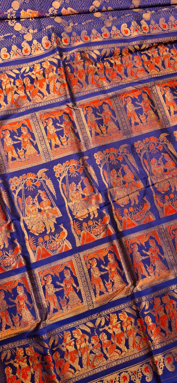 All over work Swarnachari Color Royal blue with golden colour zari