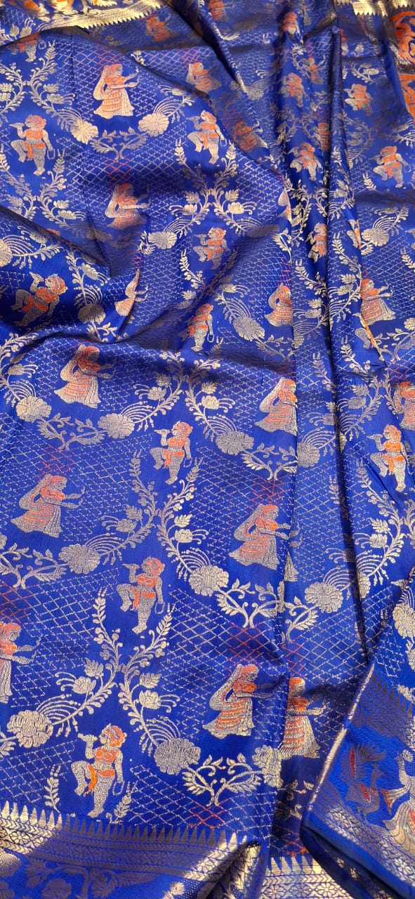 All over work Swarnachari Color Royal blue with golden colour zari