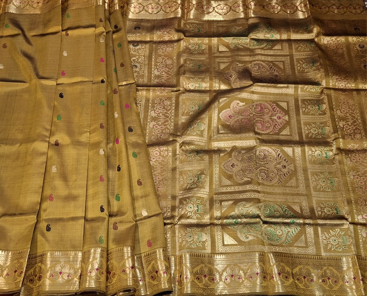Mustard color golani buta mulberry silk revival swarnachari