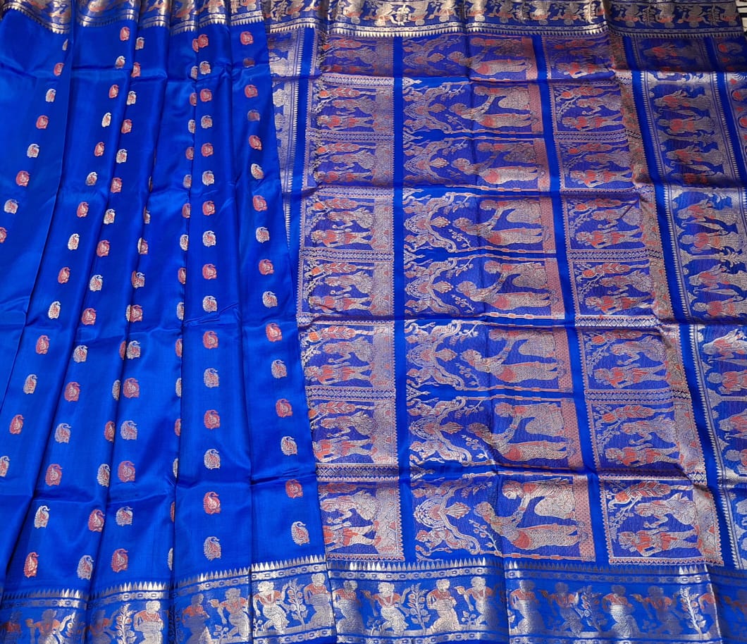 Figure motif Swarnachari Royal blue with golden colour zari
