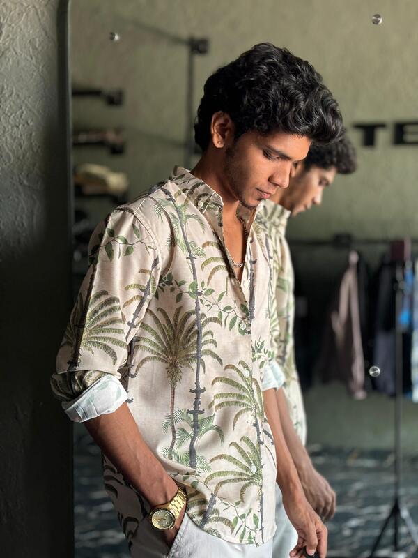 Beige and green printed shirt