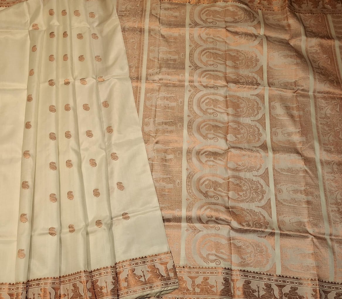 Figure motif Swarnachari Color off white with copper colour zari