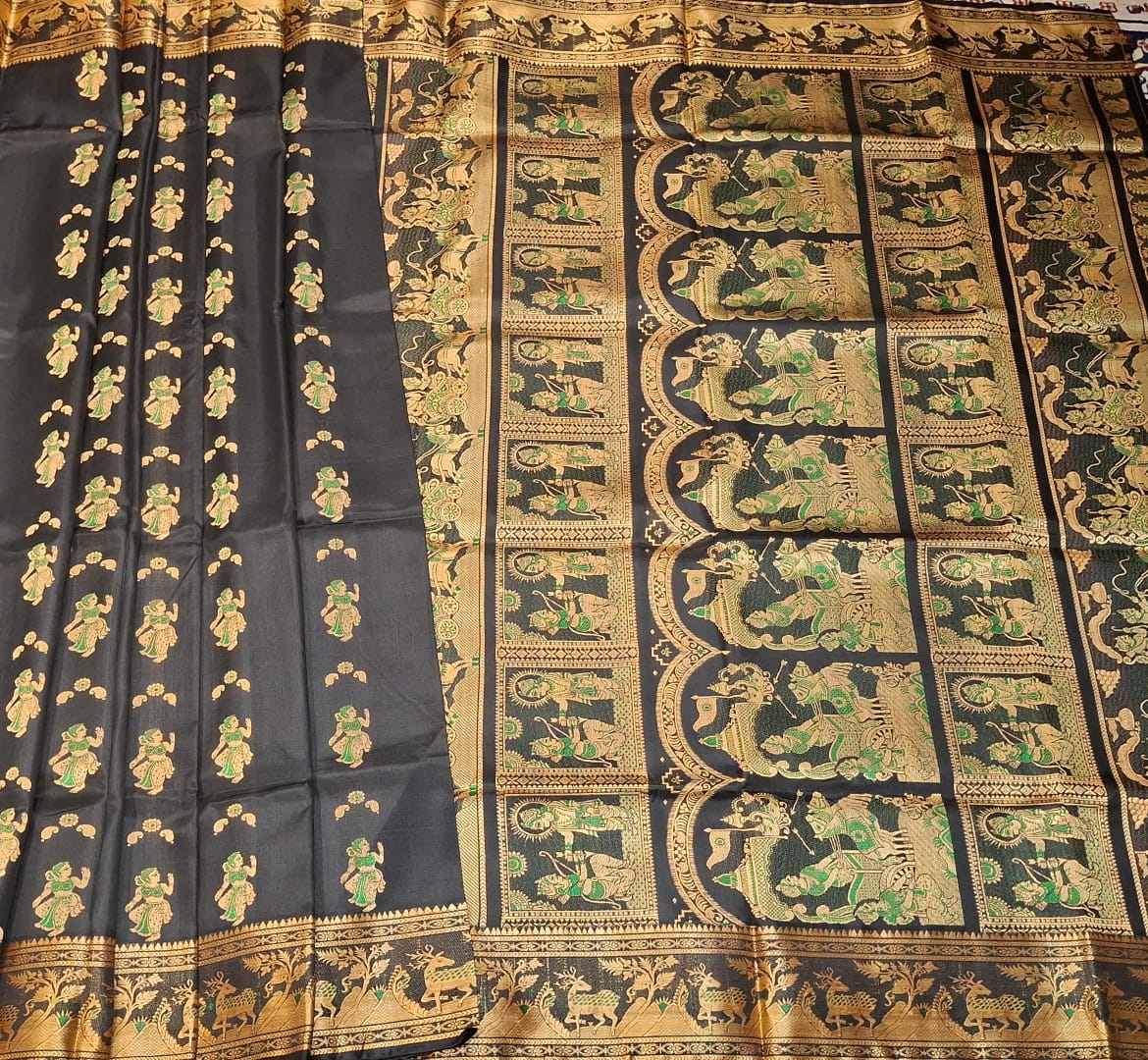 Figure motif Baluchari Color Jet black saree