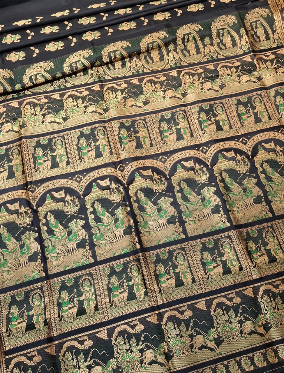 Figure motif Baluchari Color Jet black saree