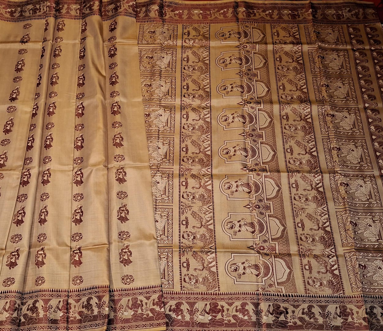Figure motif Baluchari Color Mustard Chandan dual tone saree