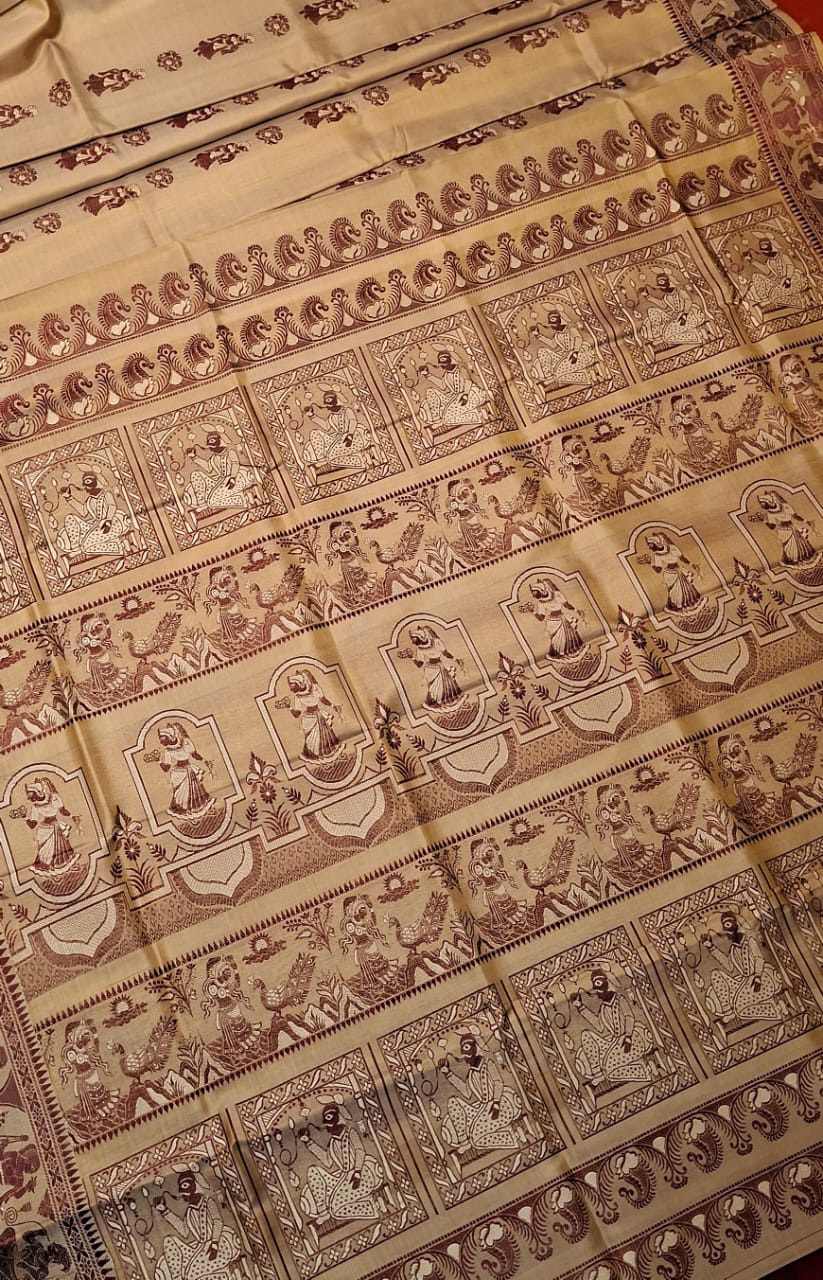 Figure motif Baluchari Color Mustard Chandan dual tone saree