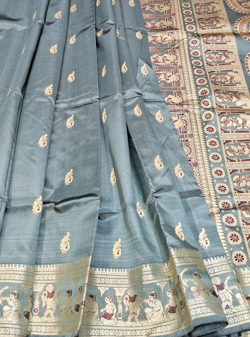 Figure motif Baluchari color greyish green saree