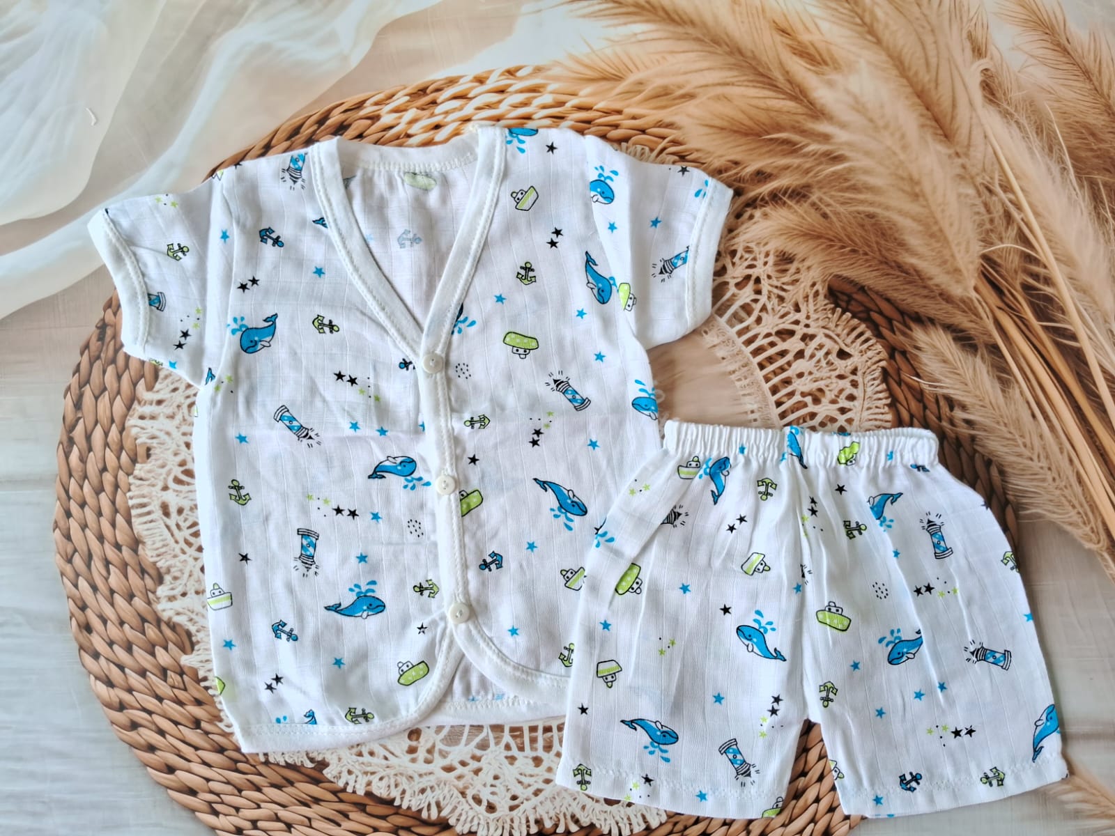 Muslin Jabla Set - White whale - Half Sleeve