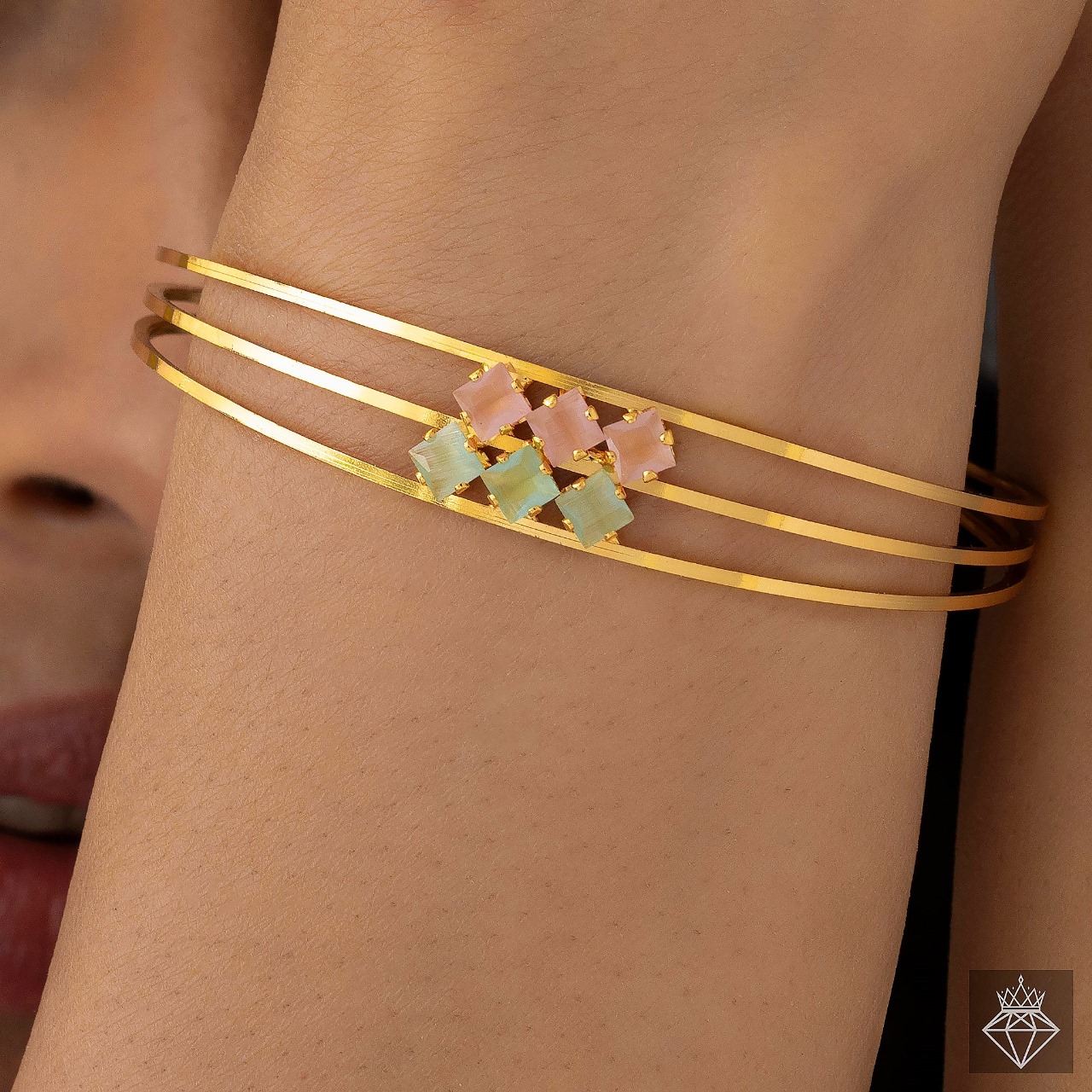 Anti-Tarnish Triple Line Crystal Bangle Bracelet