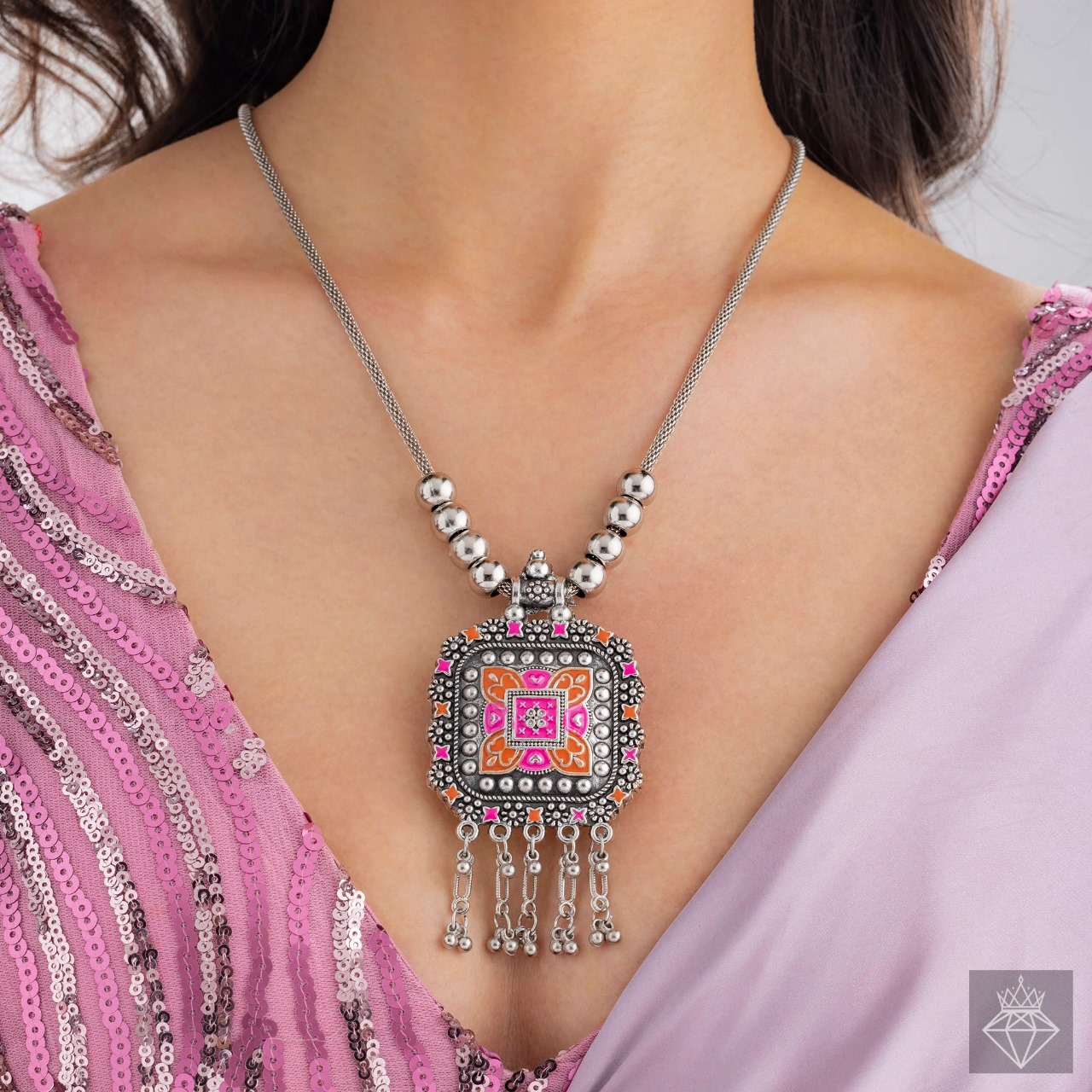 Ethnic Statement Necklace with Colorful Enamel