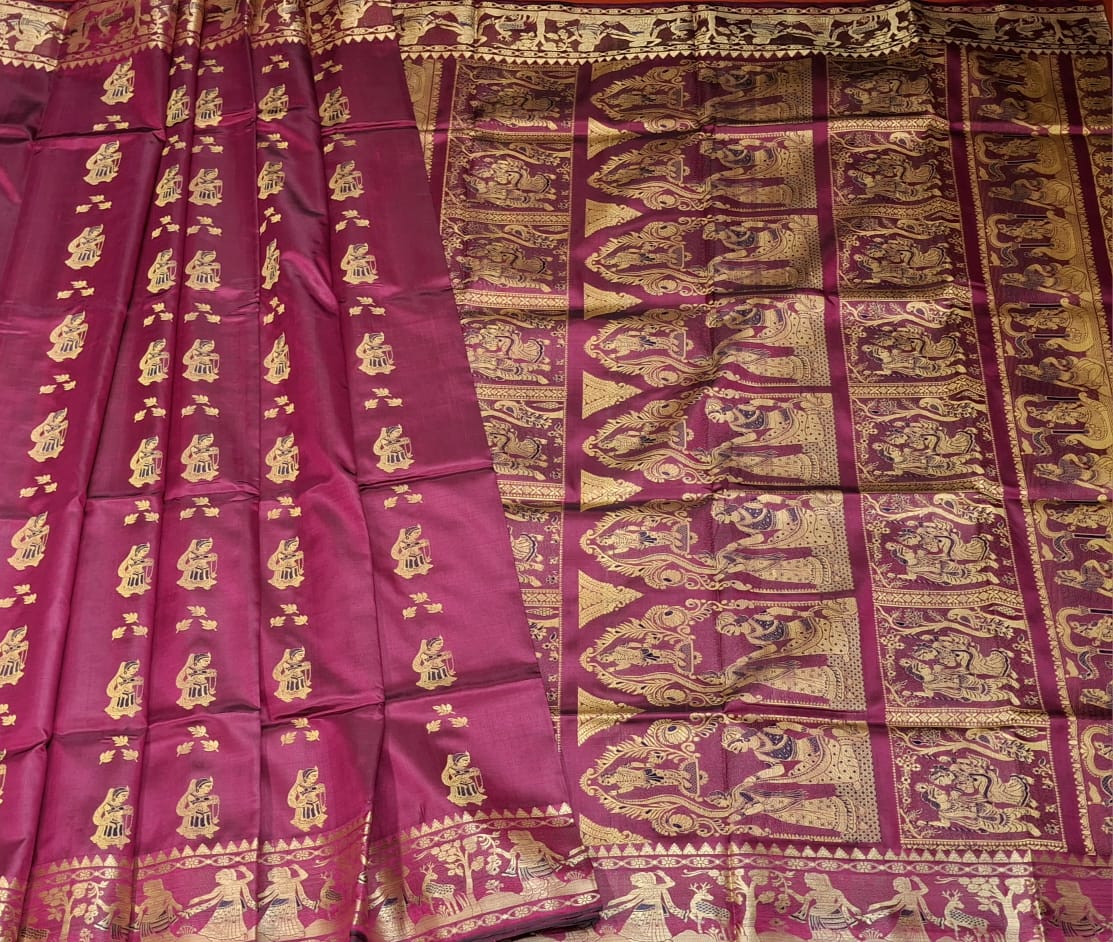 Figure motif Baluchari saree in color majenta Figure motif Baluchari saree in color majenta