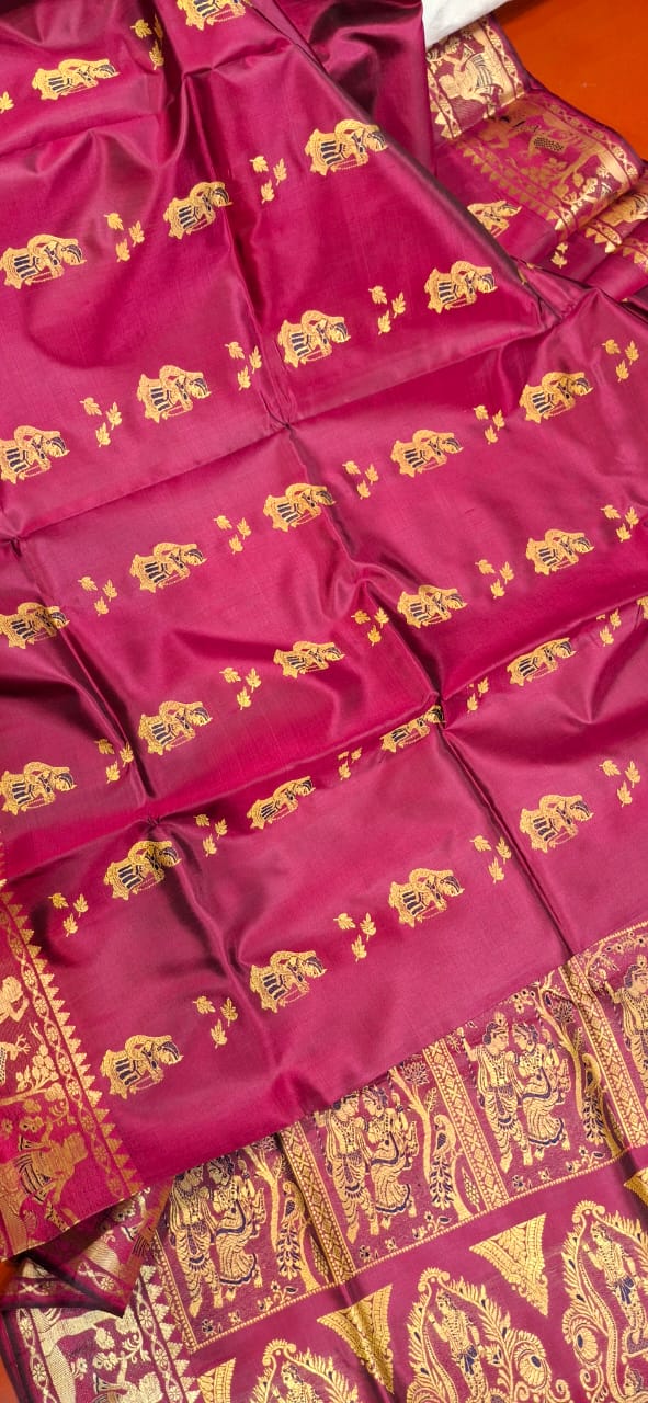 Figure motif Baluchari saree in color majenta Figure motif Baluchari saree in color majenta