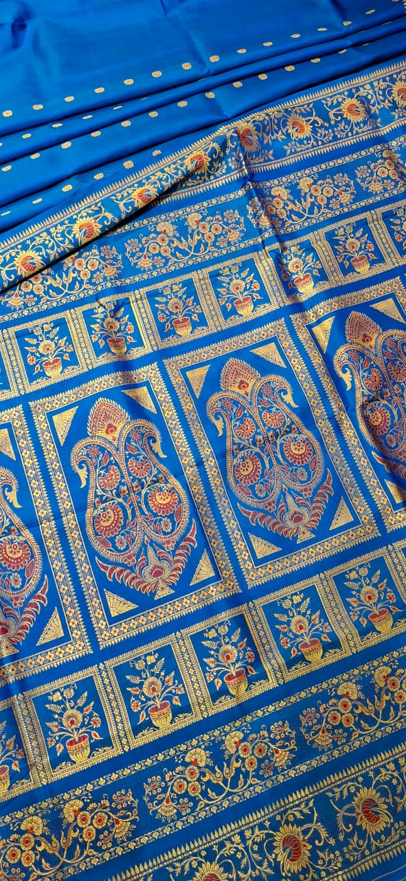 Figure motif Baluchari saree in royal blue color