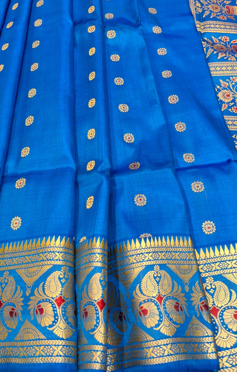 Figure motif Baluchari saree in royal blue color