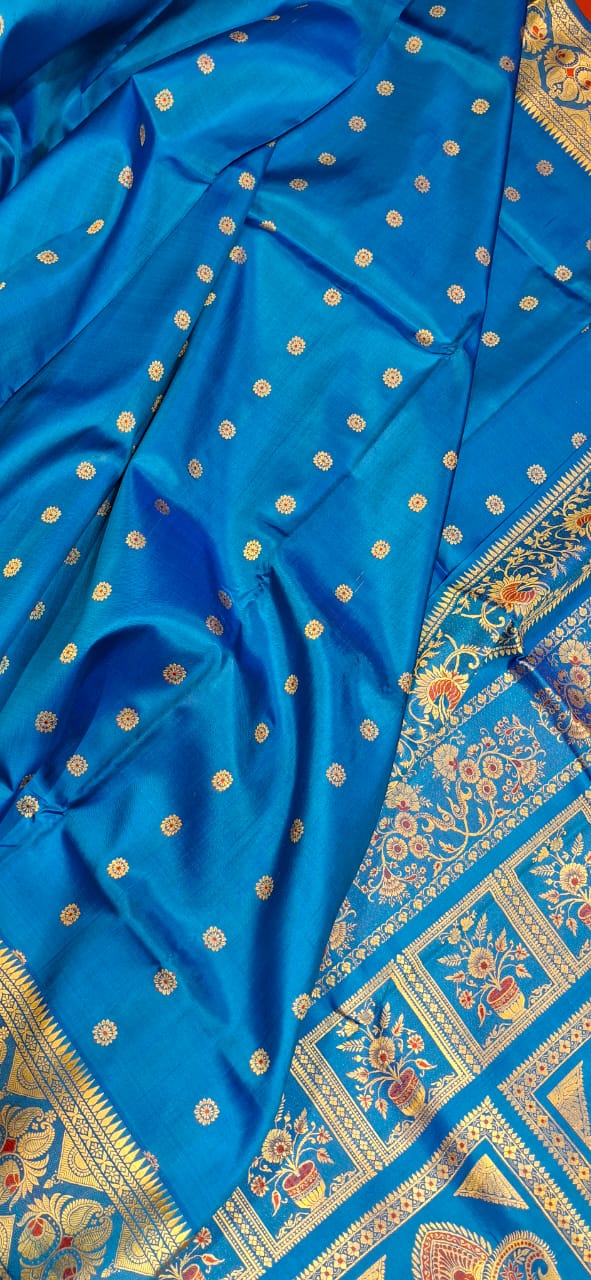 Figure motif Baluchari saree in royal blue color