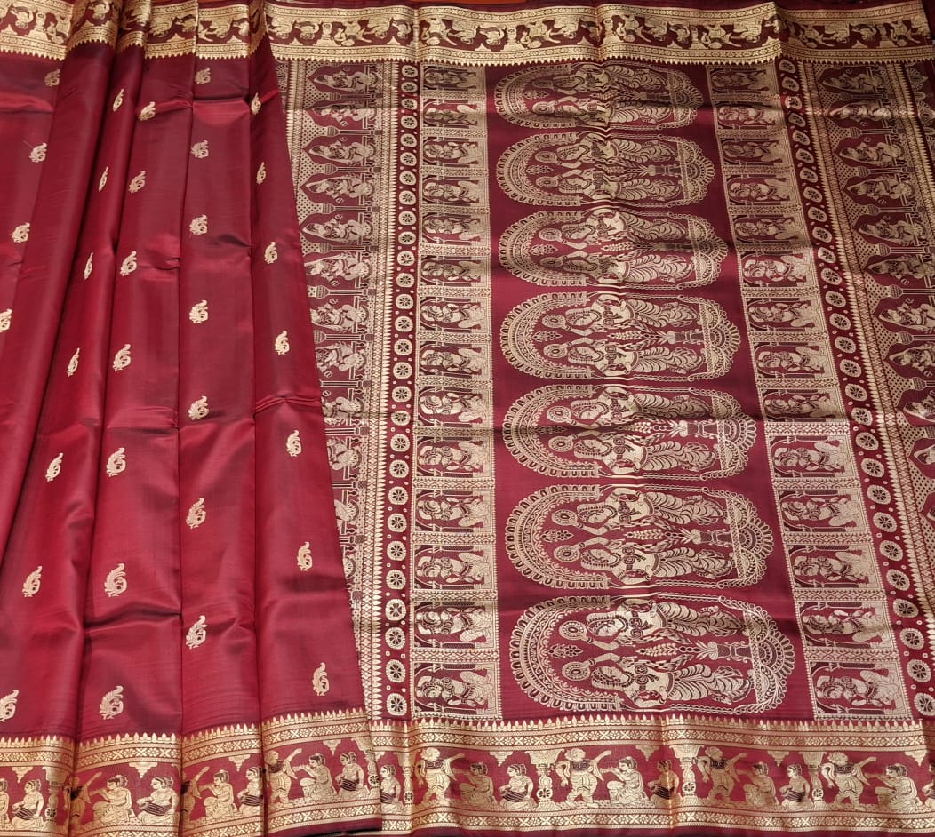 Figure motif Baluchari saree in color maroonish red Figure motif Baluchari saree in color maroonish red