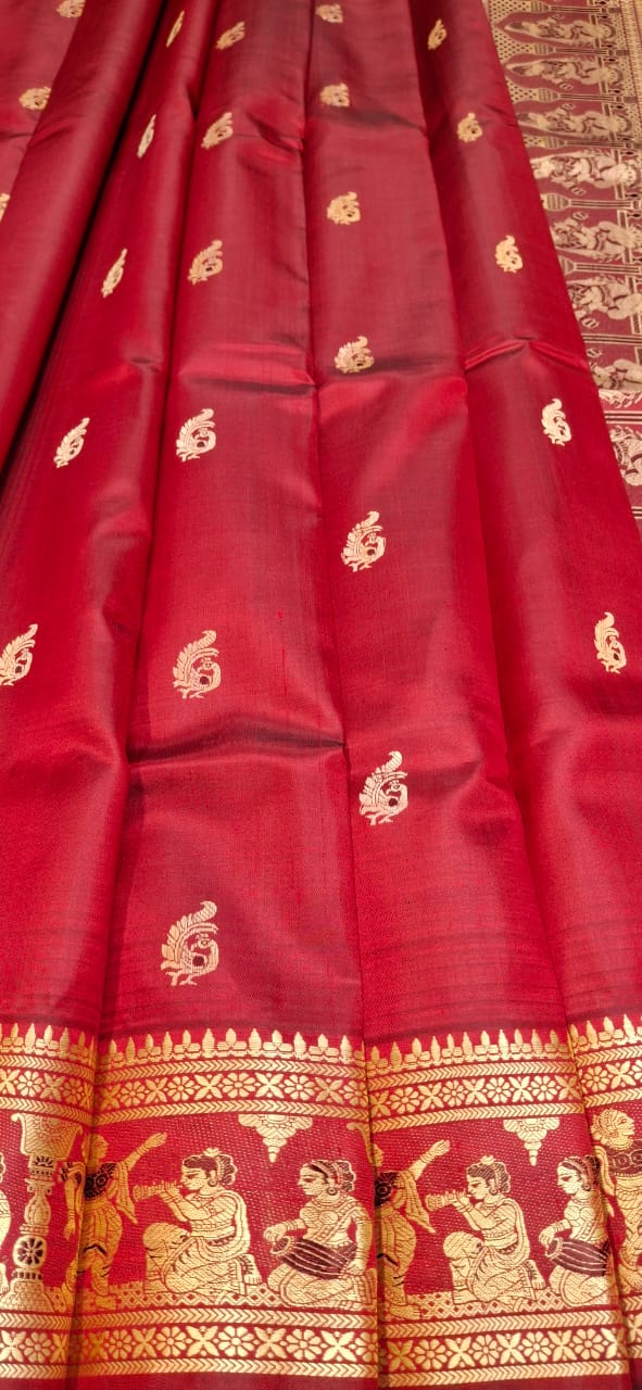 Figure motif Baluchari saree in color maroonish red Figure motif Baluchari saree in color maroonish red