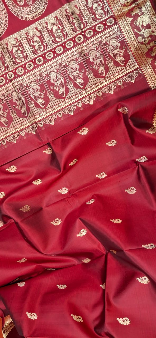 Figure motif Baluchari saree in color maroonish red Figure motif Baluchari saree in color maroonish red