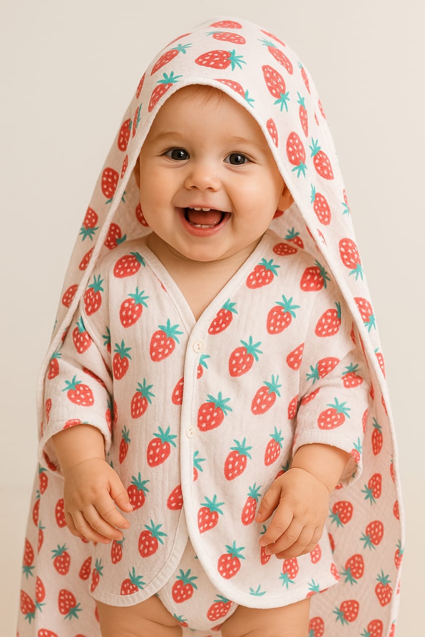 Muslin Baby bath towel - Strawberry