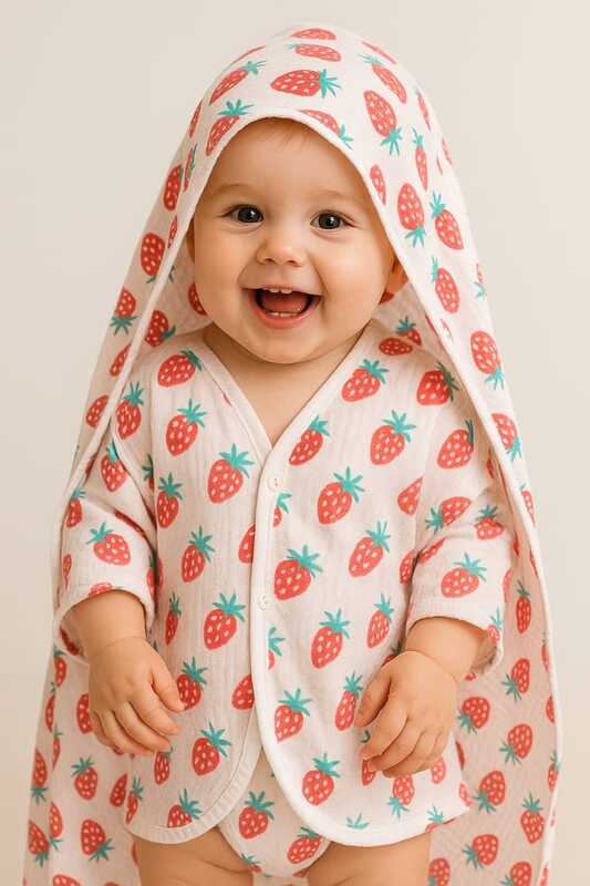 Muslin Baby bath towel - Strawberry
