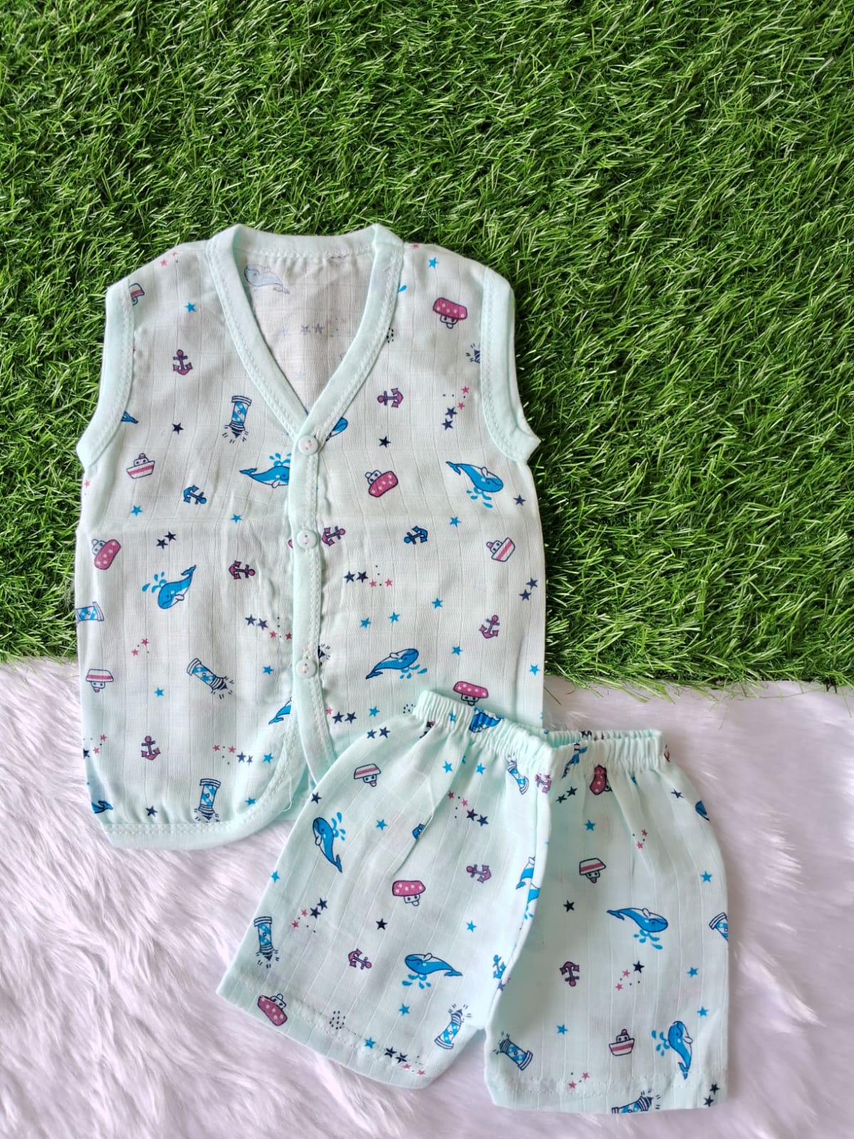 Muslin Jabla Set - Blue Whale