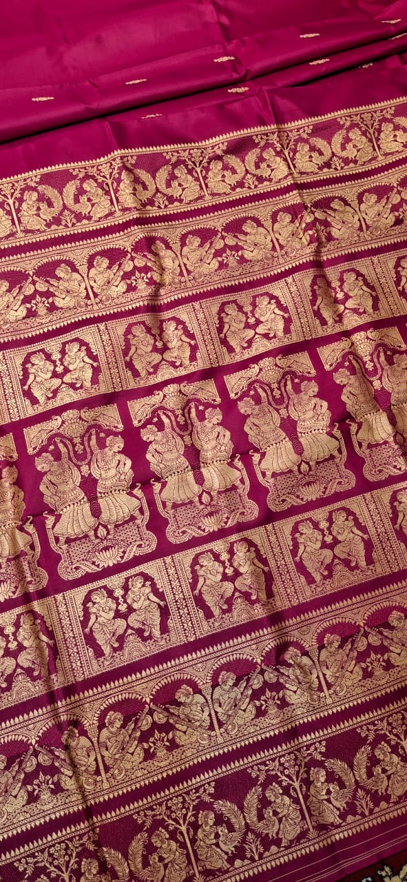 Magenta body color with red motif pure Mulberry silk Baluchari saree