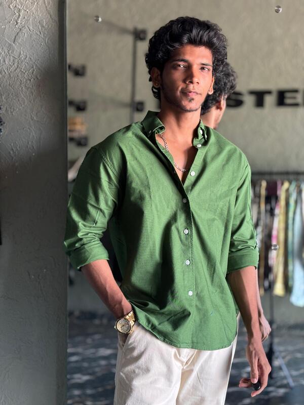 Dark moss green solid shirt