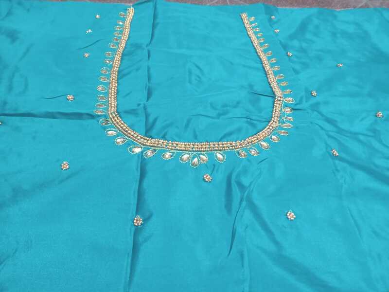 Maggam Work Blouse 1M Aqua Blue Colour