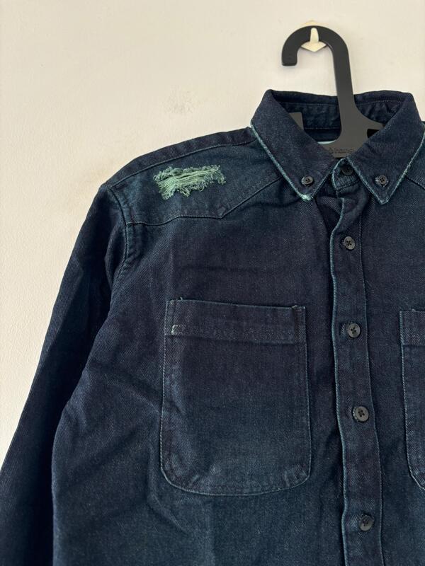 Dark blue distressed denim shirt